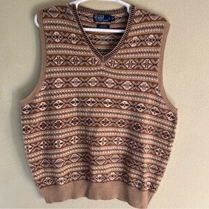 Vintage Polo Ralph Lauren Cashmere Fair Isle KnitSweater Vest Sz 2XB Big Tan e2